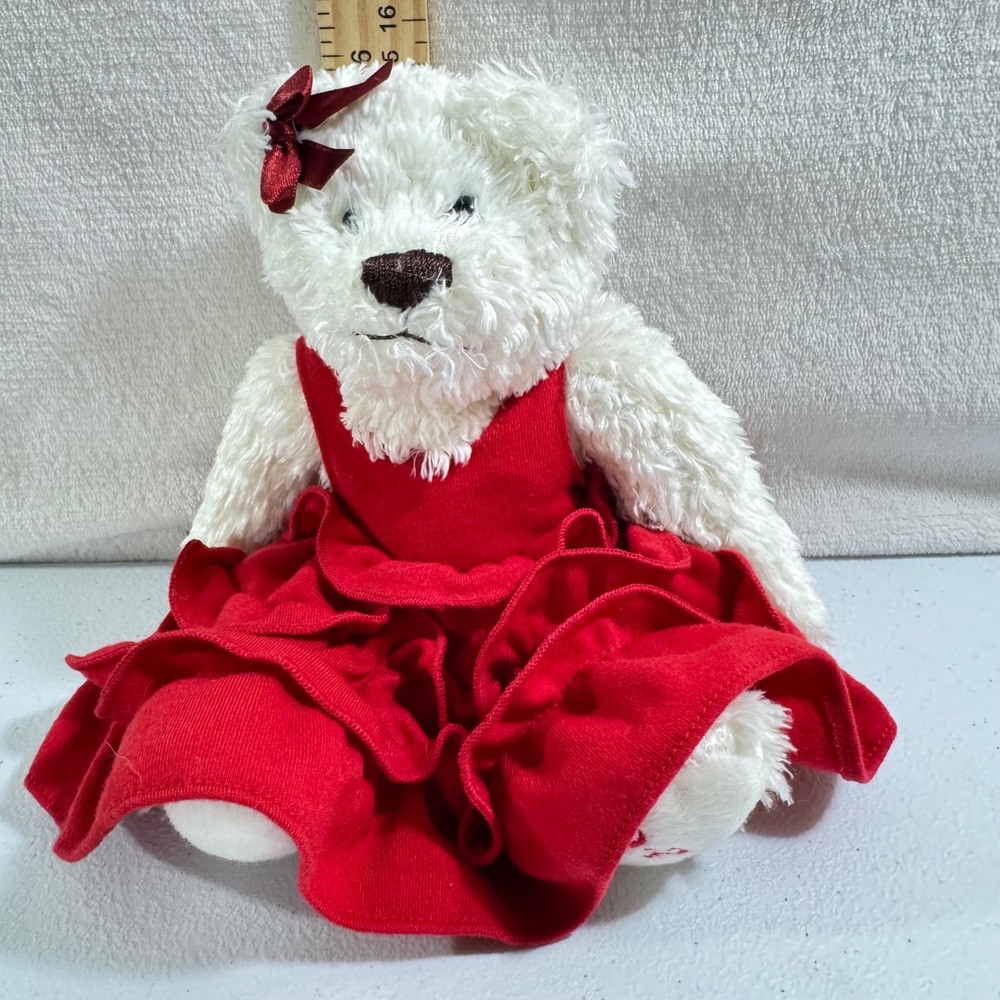 OPI White Teddy Bear Plush Red Ruffled Dress Logo Foot Collectible 9 inch